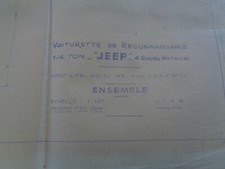 1946 . PLAN JEEP . VOITURETTE DE RECONNAISSANCE ARMEE . WW2