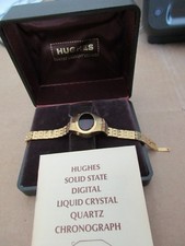 Vintage 70's Hughes Aircraft Gold tone red LED watch - Ladies with manual and ca