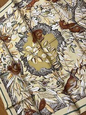 Hermes Scarf Stole Casse Noisette Beige Gold Squirrel Animal Silk Auth New 90 cm