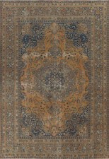 Surteinte Orange/Gris Géométrique Traditionnel Zone Tapis 8x11 Bas Pile Laine