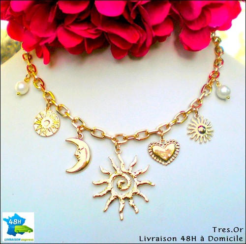 Collier doré perles nacrées - perles,