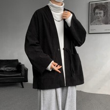 Hommes Velours Kimono Manteau Cardigan Japonais Rétro Extérieur Vrac Décontracté