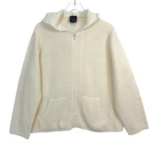 NWOT MARINA RINALDI Persona Beige Zip-Up Waffle Knit Hoodie Sweater Size L