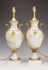Table Lamps Cassolettes Antique Pair of French Louis XVI Style White Marble