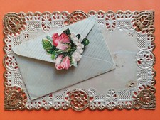 Old postcard embossed lace celluloid added chrome insert card poem
