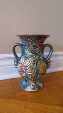 Vintage blue/gold H. Bequet Belgium quaregnon vase number 408, Mint Condition 50