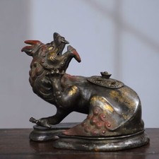 17 cm China old Bronze Lion brave troops kylin Unicorn Bronze buddha Statue