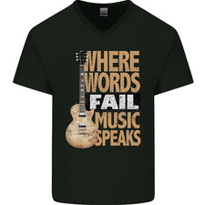 Guitare Mots Fail Musique Speaks Guitariste Hommes Col V Coton T-Shirt