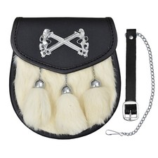 Sporran Blanc Rampant Lion St. Andrews Avec 3 Franges