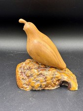 VTG Hand Carved Wooden Quail Bird Sculpture Manzanita Burl Base Original Label