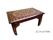 Table basse orientale en bois incrusté - Inde XXe siècle - nacre