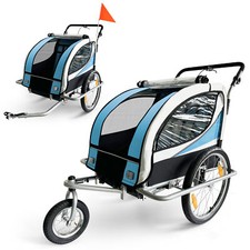 SAMAX Remorque Vélo Convertible Jogger 2en1 Enfants 360° Amortisseur Neuf Bleu
