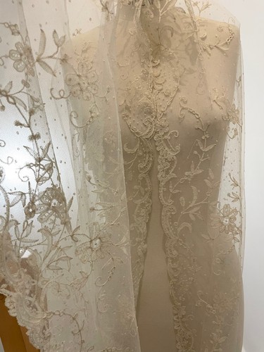 Antique embroidered tulle lace - embroidered,