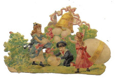 old chrome cutouts egg picking bell Easter children H. 7.5 cms