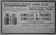 1908 VOIGTLANDER PRESS ADVERTISEMENT MILITARY PRISM BINOCULARS - ADVERTISING