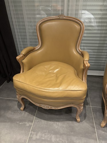 Paire fauteuils cuir beige - paire,