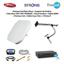 Antenne Sat Plate 40cm + Support de fenêtre + Décodeur SRT 7407 FRANSAT + Câble