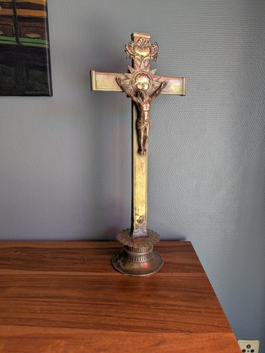 Croix procession bronze - croix,