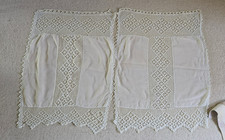 2 ANTIQUE HANDMADE LINEN AND CROCHET CURTAINS