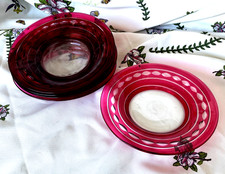 6 Val St Lambert Crystal Cranberry Ruby Cut to Clear Dessert Bowl Kent York Rose
