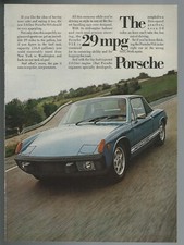 1974 PORSCHE 914 advertisement, Porsche sports car, 29 MPG, print ad
