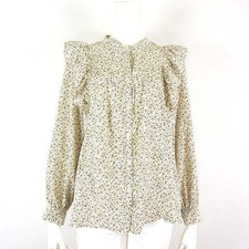 Marlene Jobert Liberty Floral Blouse Shoulder Frill Band Collar Women M