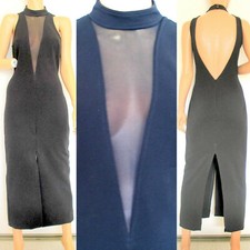 SEXY VINTAGE BLACK GOWN WITH PLUNGING DECOLLETE AND BARE  BACK, size S, M