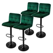 Lot de 4 tabourets de bar rembourrées en velours vert chaise réglable en hauteur