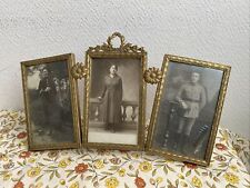 Ancien Cadre Photo Laiton Doré Fleur Couronne A Poser Triptyque Doré Rétro 