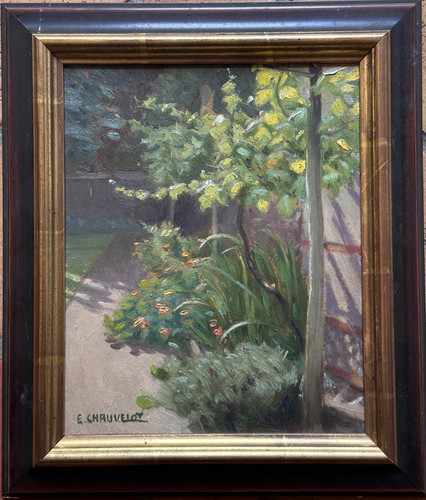 Tableau ancien paysage jardin - tableau,