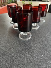 Lot of 6 Luminarc Ruby Red Small Standing Glasses - 1970s