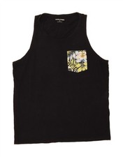 JACK & JONES Mens Vest Top XL Black Floral Cotton DB84