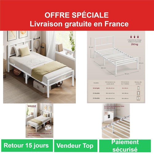 Vasagle cadre lit 140 190 - de,