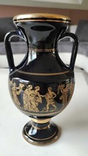 Vase Amphore Grec Bleu Cobalt/Scènes De Vie mythologie Doré Al Or Fin 24c/22 cm