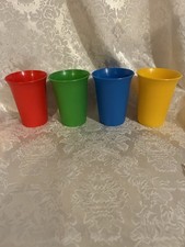 Tupperware Kids 4 Pc Set Of 7 Oz Bell Tumblers Sippy Cups Primary Colors # 109