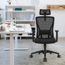 Chaise de bureau ergonomique avec appui-tête réglable, accoudoirs capacité 150Kg