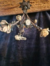 Lustre ancien Art Nouveau en fer forgé floral, Suspension à trois bras, 1900