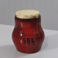 Max Idlas Vintage Red Enamel Ceramic Salt Pot France 20th Century