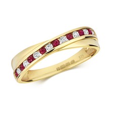 Bague Femme Or Jaune 9 k/carat et Diamant 0.11 Carat avec Rubis