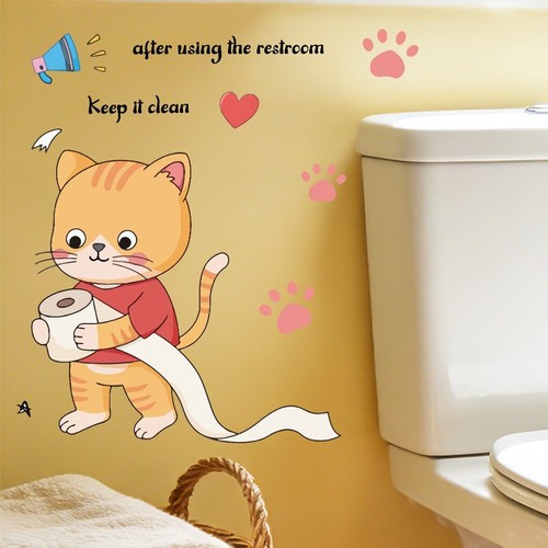 Autocollant toilette chat - toilette,