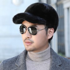 Men's Real Mink Fur Hat Peaked Cap Baseball Cap Headgear Horseman Knight Hat