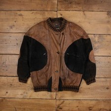 Vintage Pelle Leather Jacket M 90s Oversized Suede Bomber Brown Womens