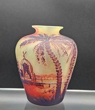 Vase Art Nouveau signé Devez Pantin verre multicouche décor orientaliste 10 cm