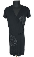 Desigual Womens Black Wrap V-Neck Short Sleeve Cintia Dress Size L