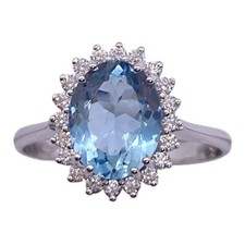 Bague Princesse En Or Blanc Avec Aigue-Marine Et Diamants