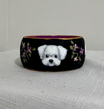 Bichon Frise Wooden Dog Bracelet Original Hand Painted / Ann Hedberg Art