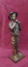 rare old magnificent large bronze fisherman signed lavergne + foundry stamp