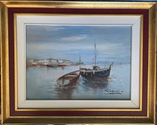 Oil on canvas, marine, Brittany, signed painting, beach, sea.