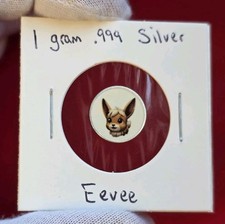 Pokémon Eevee - 1 Gram .999 Fine Pure Silver Colorized Mini Bar Round Coin