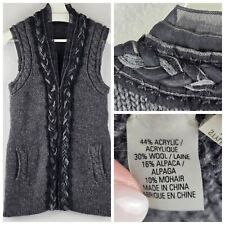 $395 ELIE TAHARI XS Cardigan Vest Wool Alpaca Mohair Gilet Braided Knit Chunky